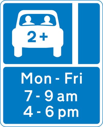 Lane designated for use by high occupancy vehicles (HOV) - see rule 142 - Image 1